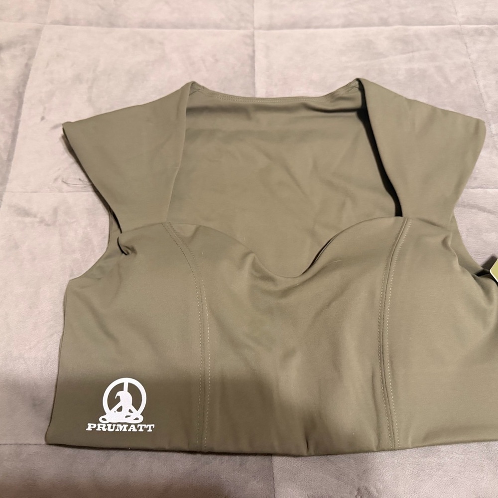 PRUMATT Olive Crop Bustier Top with Wide Straps